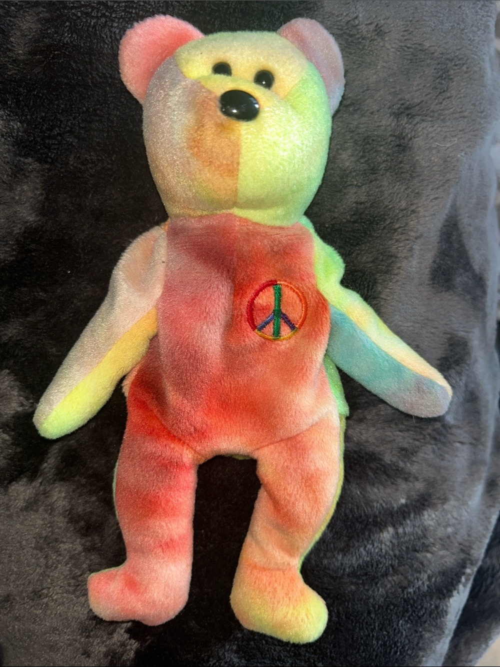 Tie-Dye Vintage Plush Bear Peace Sign- Beanie Baby "Peace" Rare Collectible 1996